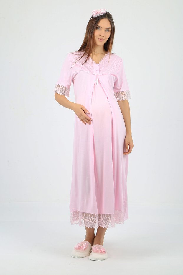 Lacy Maternity Nightgown with Hidden Nursing Pocket