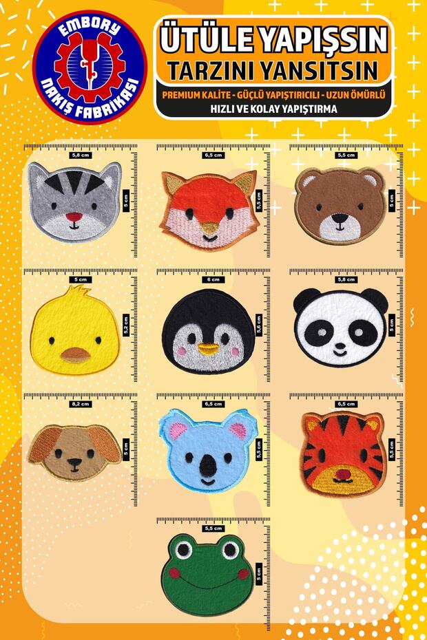 Ütü ile Yapışan Arma Yama, Sevimli Hayvanlar Seti (10 ADET) Ütüyle Yapışan Nakış Dokuma Aplike Patch - 2