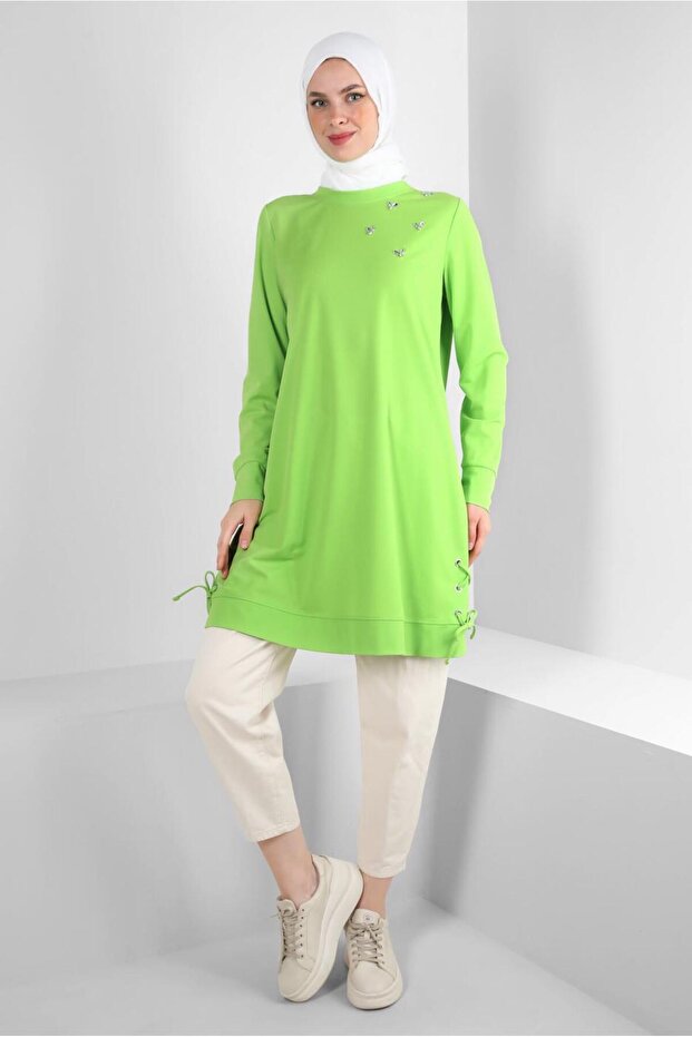 BAĞLAMA DETAYLI TAŞLI EŞOFMAN TUNİK 43883 - 2