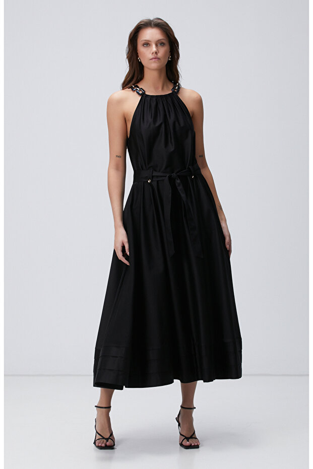 Siyah Maxi Elbise - 4