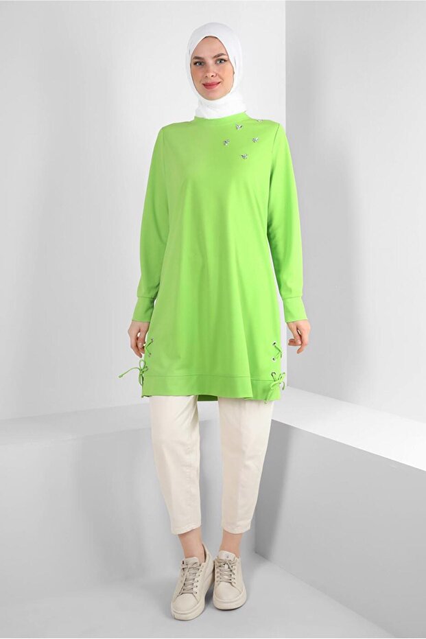 BAĞLAMA DETAYLI TAŞLI EŞOFMAN TUNİK 43883 - 1