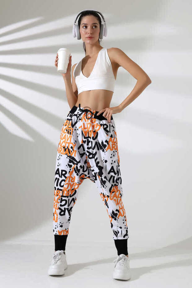 Women's Mixed Pattern Half Baggy Street Style Sweatpants Jp 700