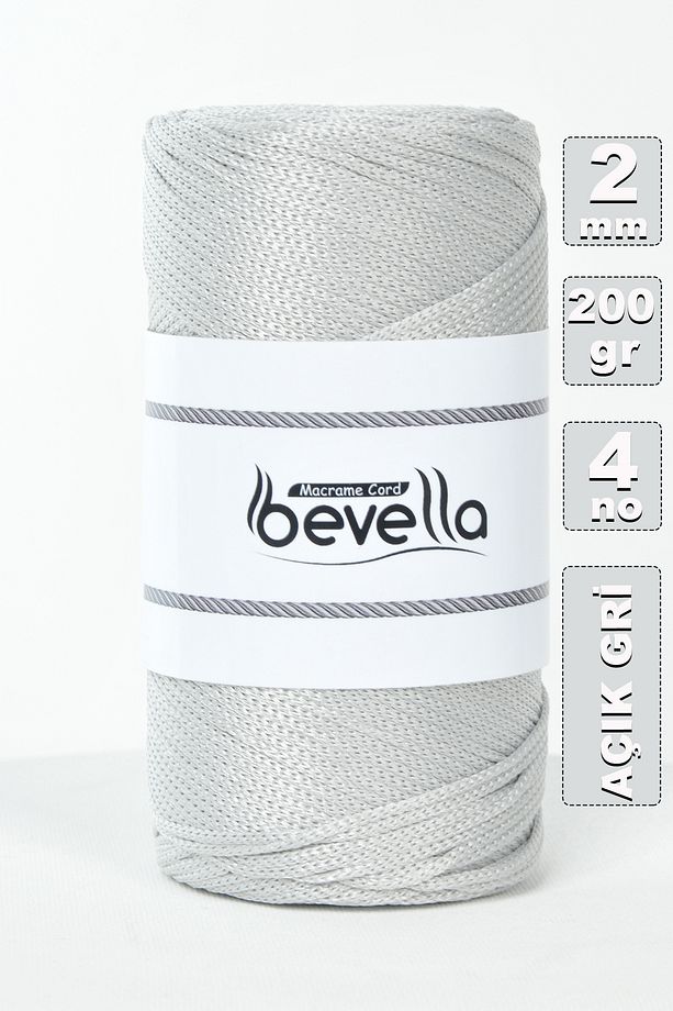 2 Mm - 200 gr Polyester Açık Gri Makrome Ipi Polyester Makrome Ip Supla Ip Ve Çanta Ipliği - 1
