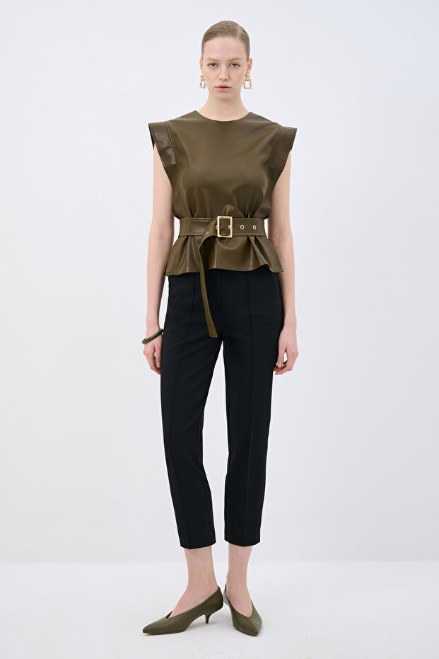 Kemerli Deri Bluz - 4