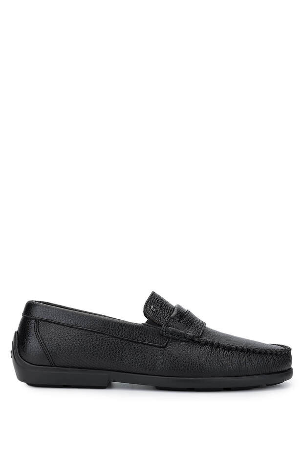 Men's Genuine Leather Black Floater Loafer Shoes