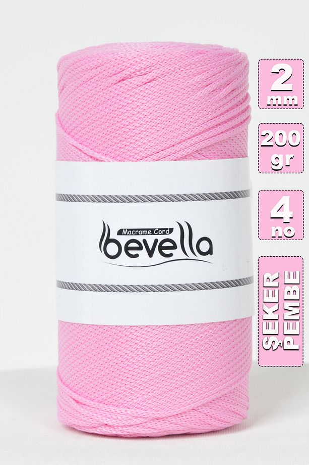 2 Mm - 200 gr Polyester Şeker Pembe Makrome Ipi Polyester Makrome Ip Supla Ip Ve Çanta Ipliği - 1