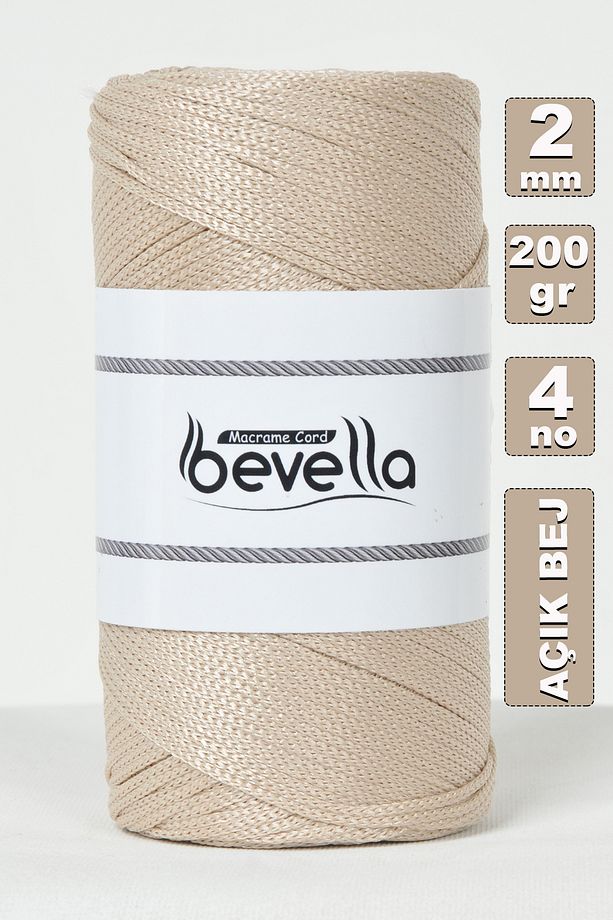 2 Mm - 200 gr Polyester Açık Bej Makrome Ipi Polyester Makrome Ip Supla Ip Ve Çanta Ipliği - 1