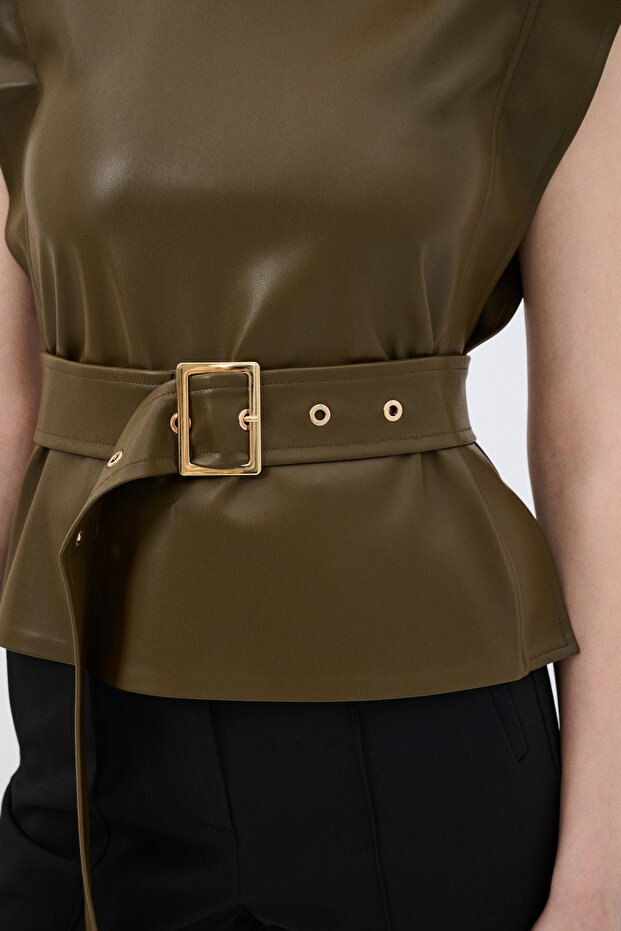 Kemerli Deri Bluz - 3