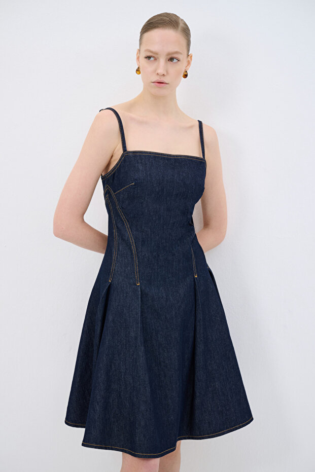 Volanlı Mini Denim Elbise - 1