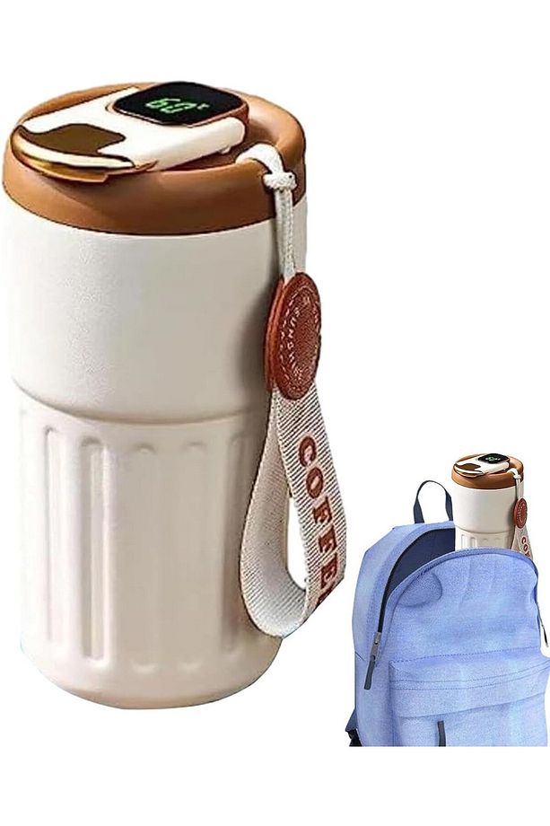 Dereceli Dijital Termos - 400 mL Paslanmaz Çelik Çift Duvar Vakum Yalıtımlı Matara, Termos Bardak - 5