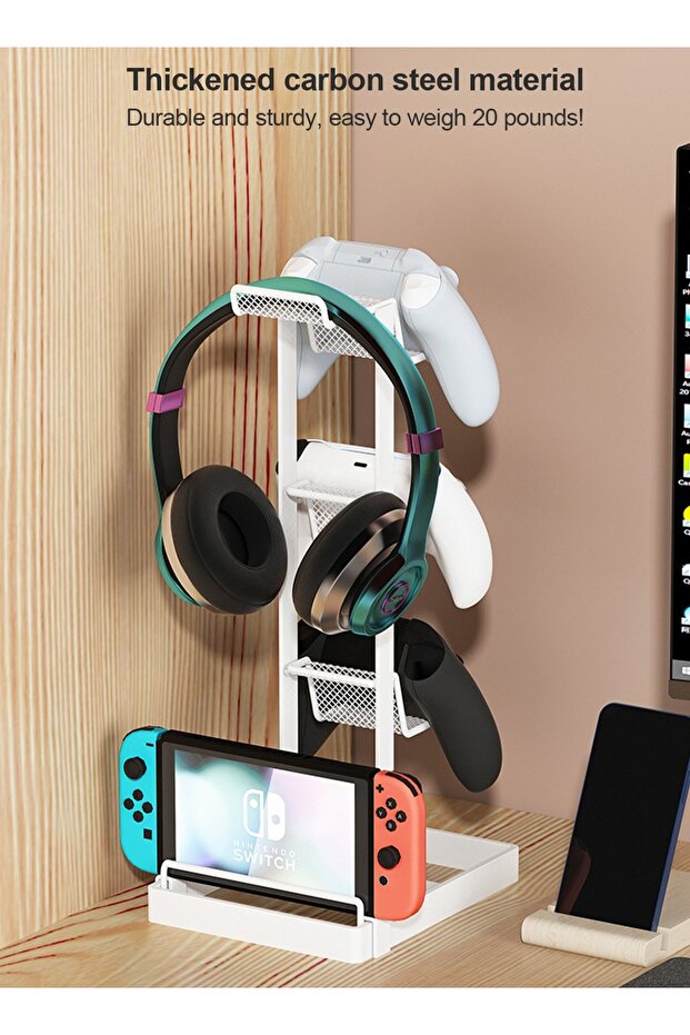 حامل عرض لوحدات التحكم بثلاث طبقات باللون الأبيض - 4