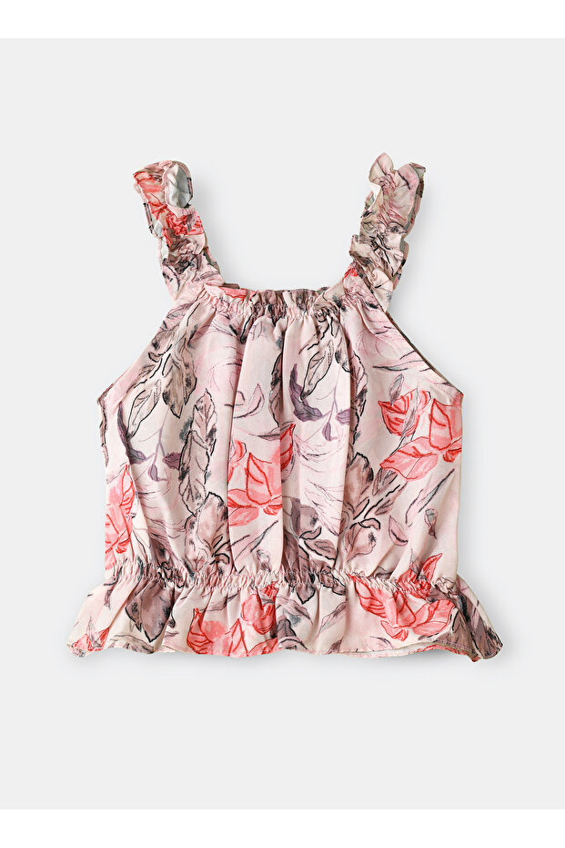 Girls Pink Floral Ruffled Top