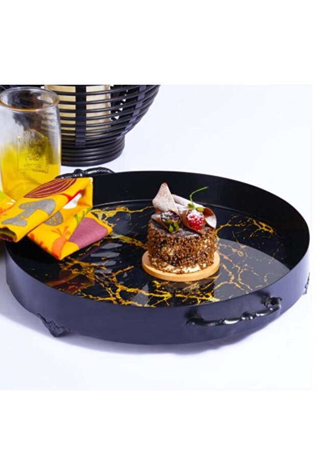 Ksv Marble Patterned Metal Tray 35 Cm