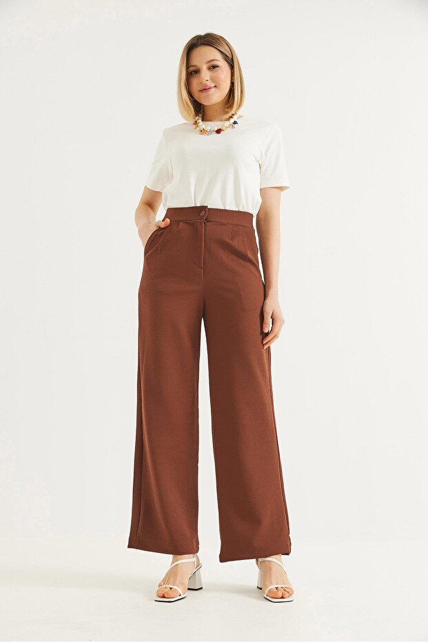 High Waist Pocket Palazzo Trousers Brown