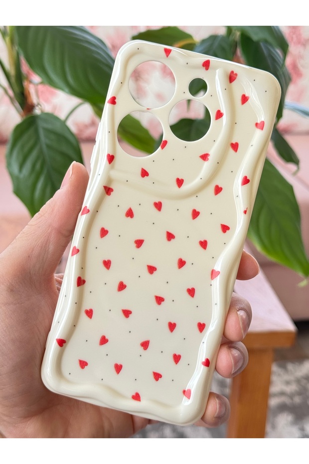 Case for Tecno Spark 20 Pro Silicone Cover with Camera Protection Wave Edge Red Heart Pattern