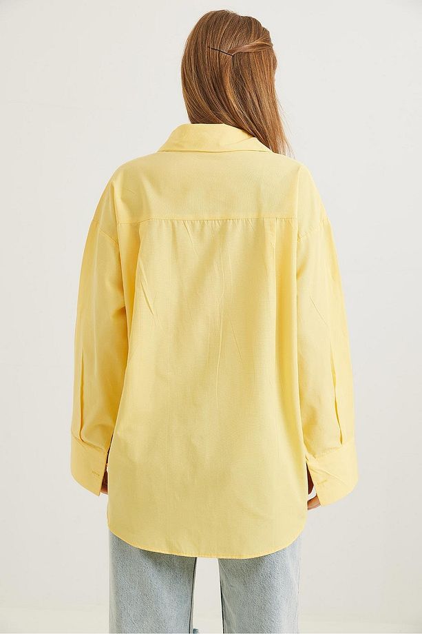 Ayıcık Nakışlı Oversize Basic Gömlek Sarı - 2
