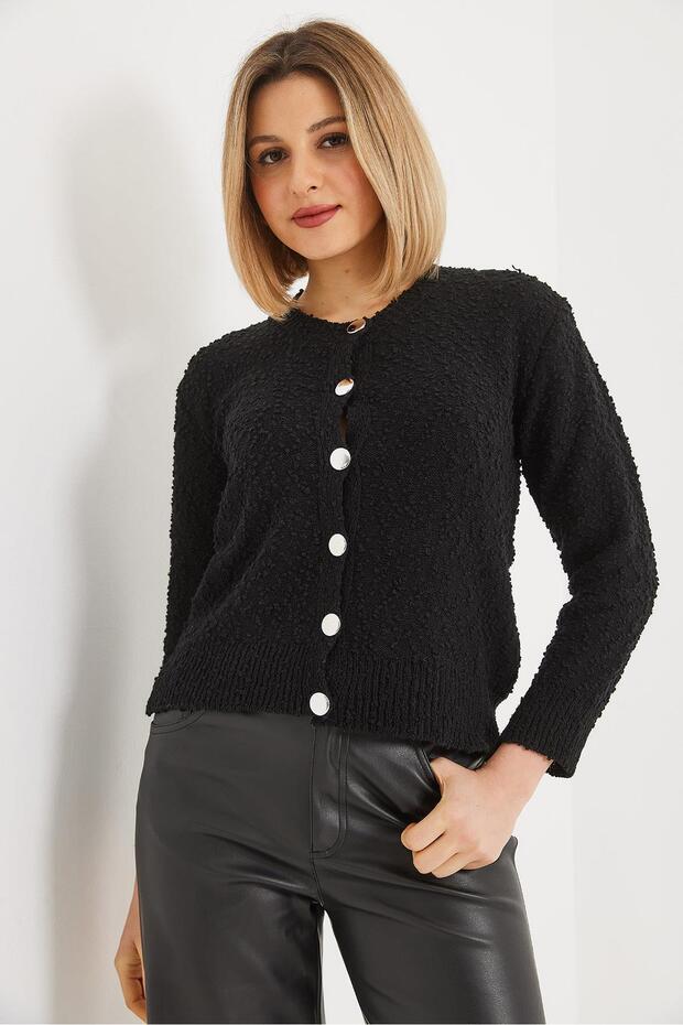 Metal Buttoned Knitwear Cardigan Black