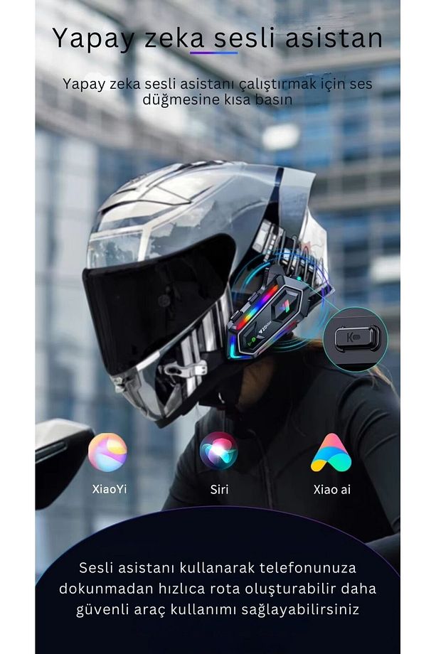 Y20 Max Upgrade İntercom Rgb Led Işıklı Telsiz Özellikli Motosiklet Kask Kulaklığı İnterkom - 2