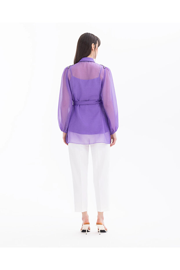 Taş Detaylı İç Bluzlu Gömlek - 8