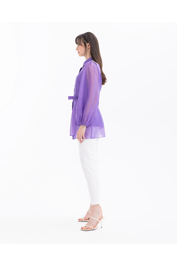 Taş Detaylı İç Bluzlu Gömlek - 4