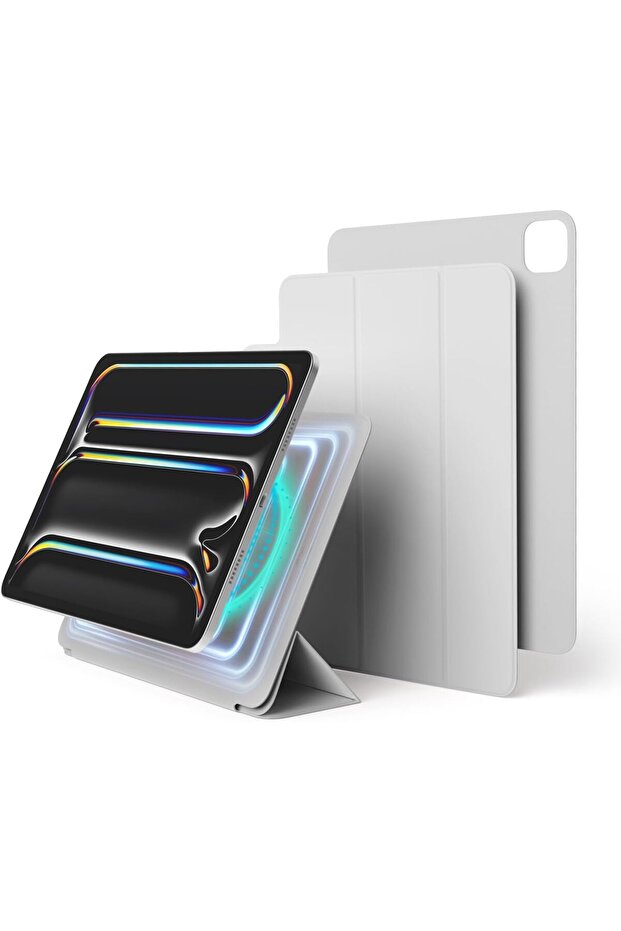 Magnetic Folio for iPad Pro 11 inch M4 cover - Light Grey with Auto Sleep and Wake Function