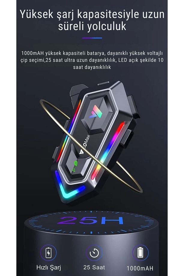 Y20 Max Upgrade İntercom Rgb Led Işıklı Telsiz Özellikli Motosiklet Kask Kulaklığı İnterkom - 8