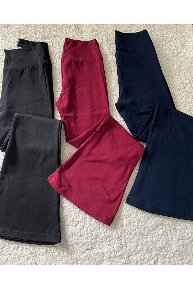 Burgundy Black Navy Blue 3 Pieces Women's Wide Leg Flared Leggings