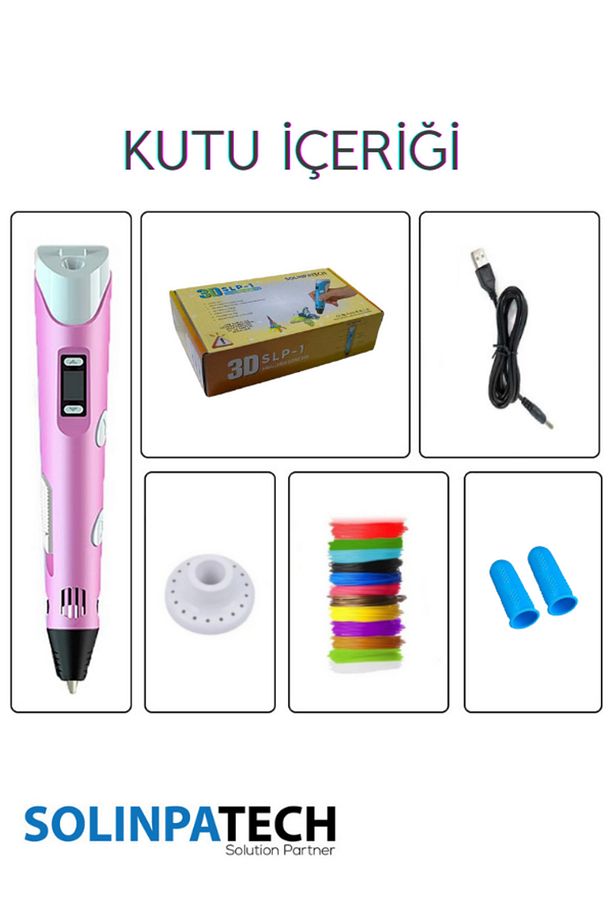 3d Pen Üç Boyutlu Yazıcı Kalem Printer-pembe (20 ADET 5 METRE FİLAMENT-100METRE-VE USB KABLO DAHİL) - 2