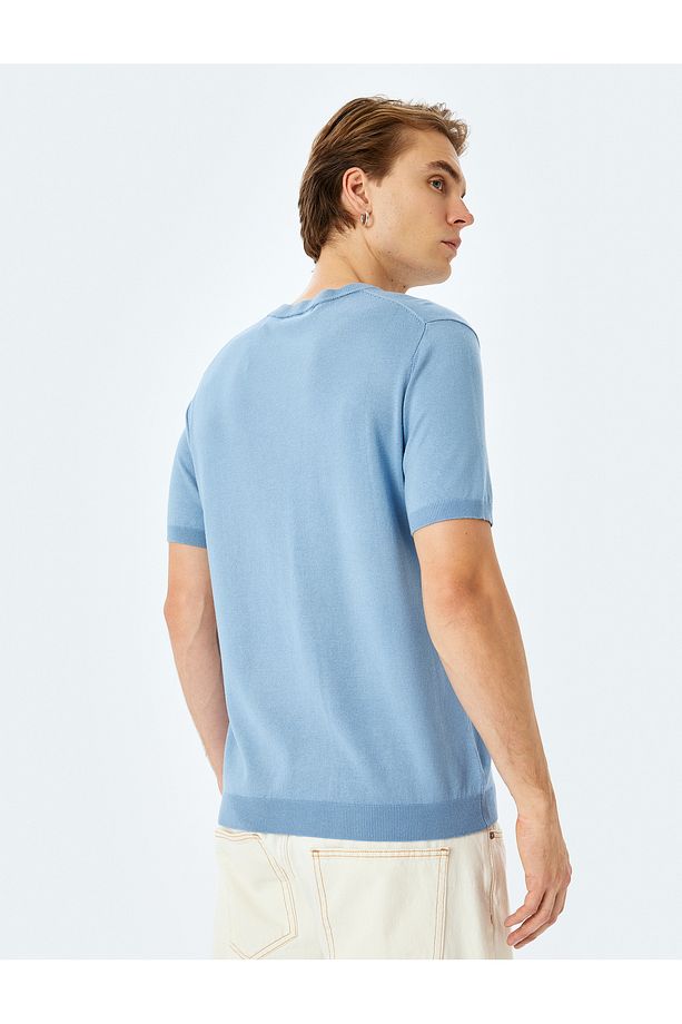 Regular Fit Bisiklet Yaka Viskon Basic Kısa Kollu Triko Tişört - 4