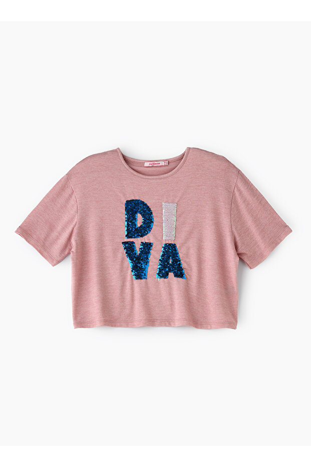Girls' Pink Crop Top with "Diva" Sequins