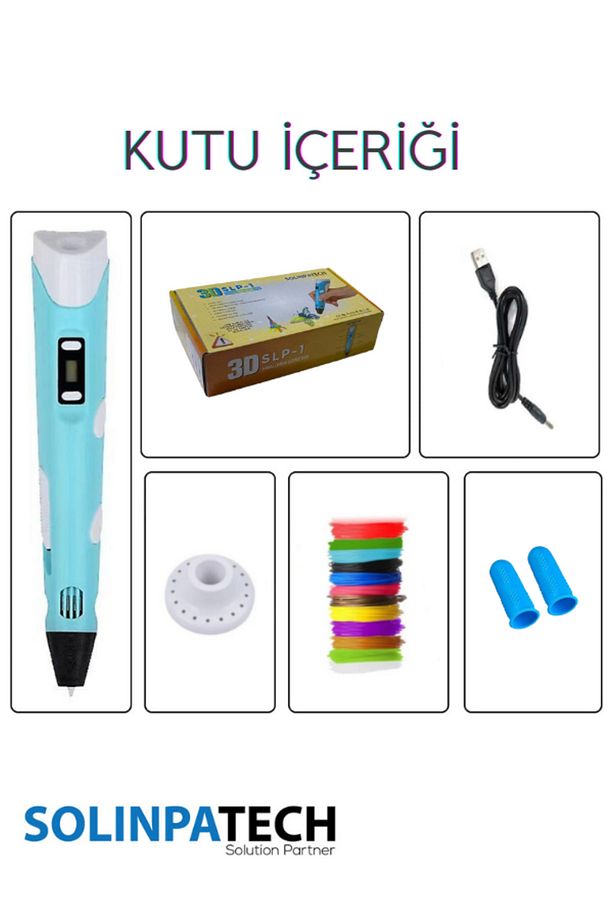 3d Kalem 3d Pen Usb Kablolu Üç Boyutlu Yazıcı Kalem Printer-mavi (10 ADET 10M FİLAMENT -100METRE-) - 3