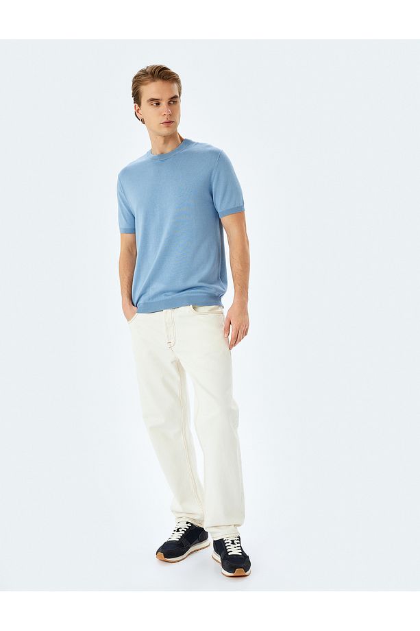 Regular Fit Bisiklet Yaka Viskon Basic Kısa Kollu Triko Tişört - 1