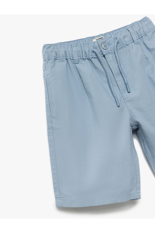Pamuklu Beli Lastikli Düğme Detaylı Basic Şort - 5