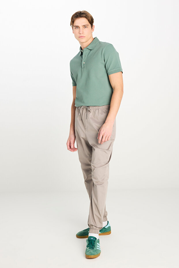 Regular Fit Regular Cut Ribbed Leg Cotton Gray Jogger Trousers