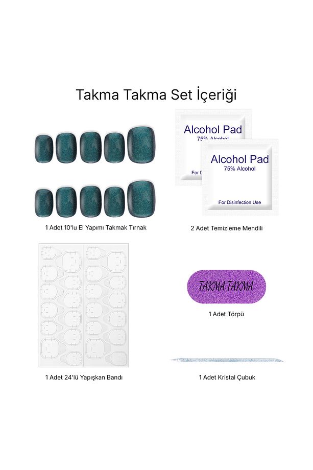 Takma Tırnak Tekrar Kullanılabilir El Yapımı Protez Proserpina Baharı - 10'lu - TT0929 M-Mavi - 4