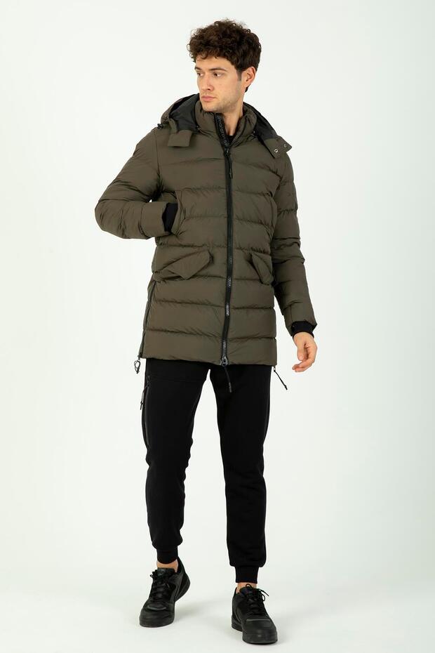 Regular Erkek Kapüşonlu Haki- Mont - 5