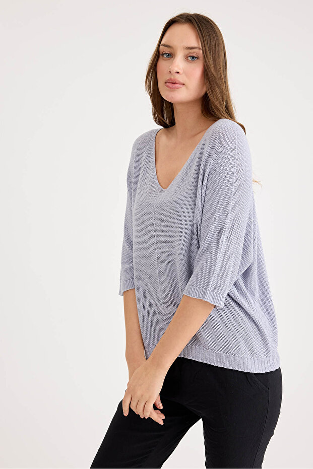 Yarım Kol Simli Triko Bluz - 4