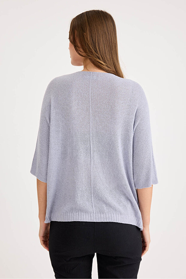 Yarım Kol Simli Triko Bluz - 5