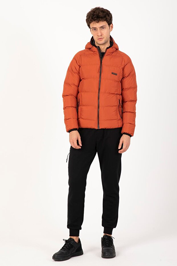 Regular Erkek Kapüşonlu Kiremit Mont - 5