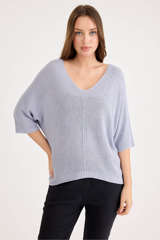 Yarım Kol Simli Triko Bluz - 1