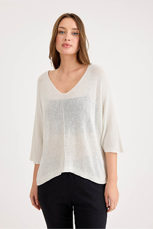 Yarım Kol Simli Triko Bluz - 4