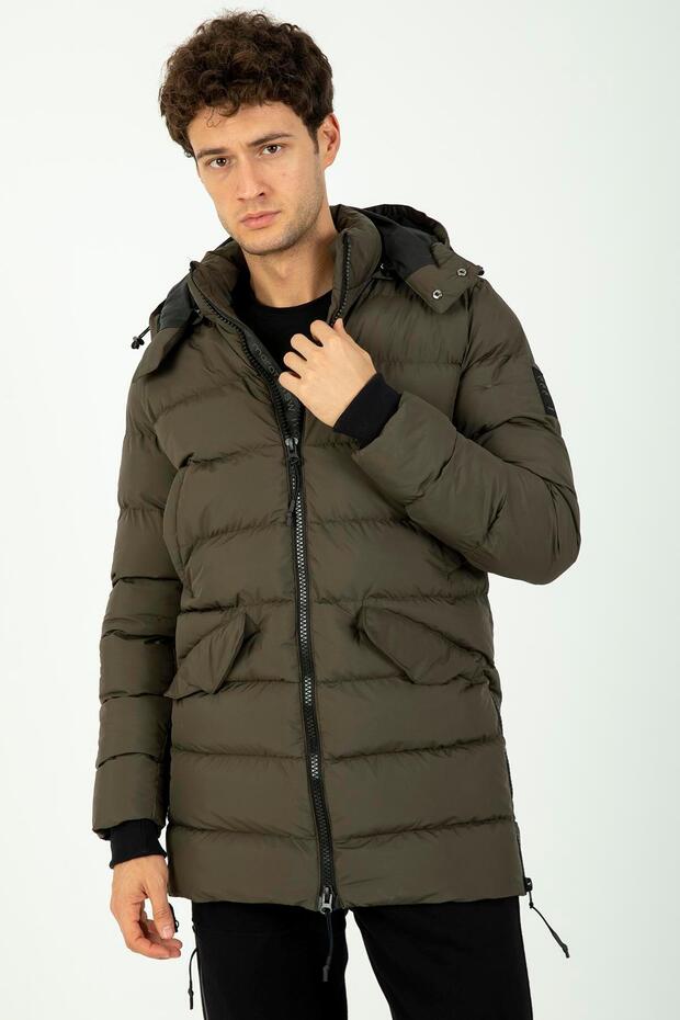 Regular Erkek Kapüşonlu Haki- Mont - 1