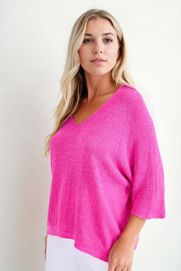 Yarım Kol Simli Triko Bluz - 6