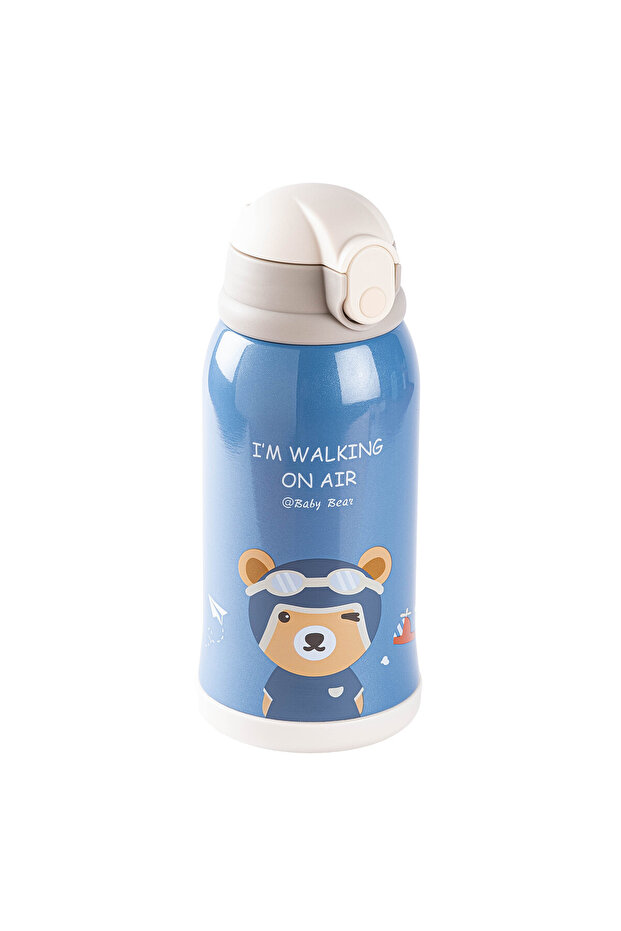 ترمس للأطفال من KAKE BLUE BEAR منقوش بغطاء مزدوج، 600 مل
