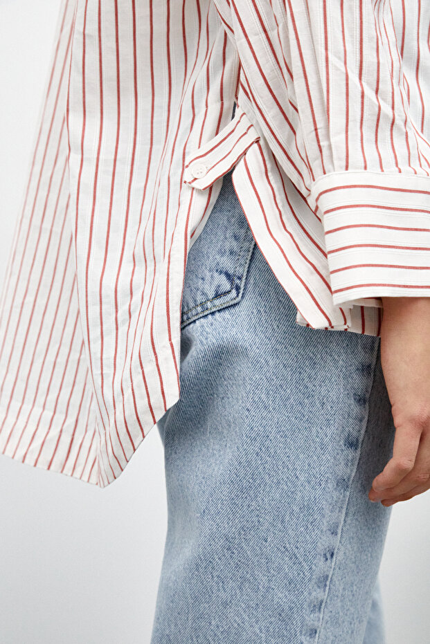 Yırtmaçlı Oversize Gömlek - 7