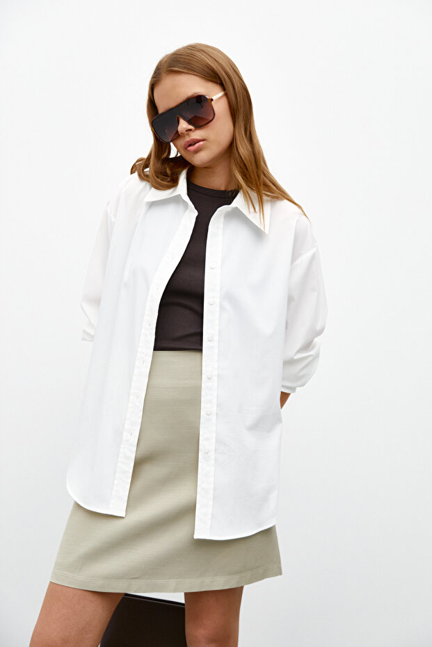 Geniş Manşetli Oversize Gömlek - 1