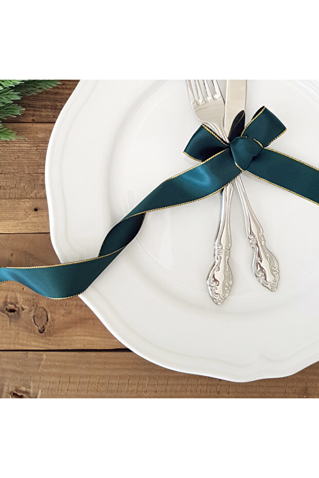 Glittered Dark Green Ribbon New Year, 25 Mm 5 Meters