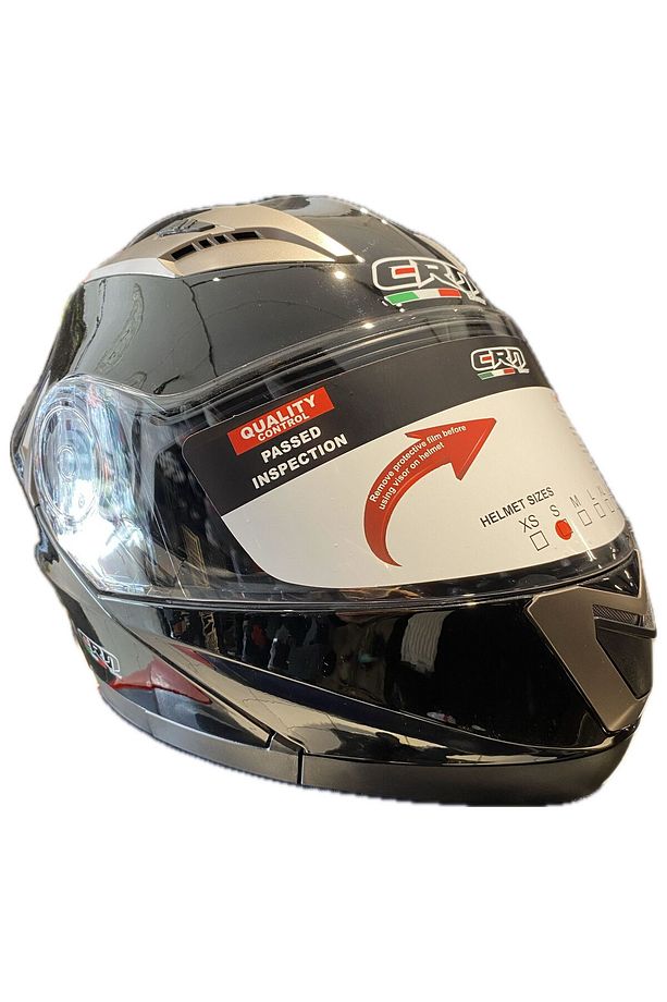 MOTORSİKLET KASKI CRN PARLAK SİYAH - GRİ KASK ÇENE AÇILIR-TAM KASK VİZÖRLÜ VE İNTERCOM TAKMA YUVALI - 4