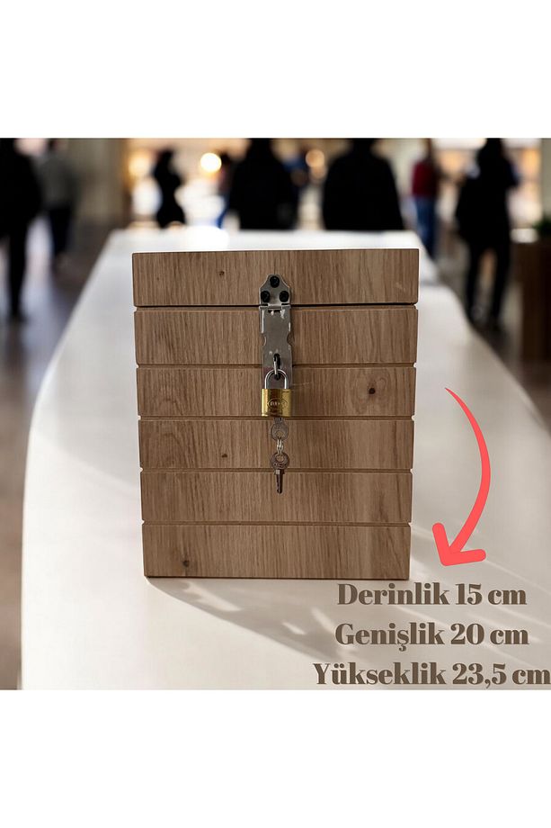 Ahşap Bahşiş Kutusu, Kilitli Tipbox, Sandık Tipi Dilek, Öneri Veya Şikayet Kutusu, Dekoratif Kumbara - 1