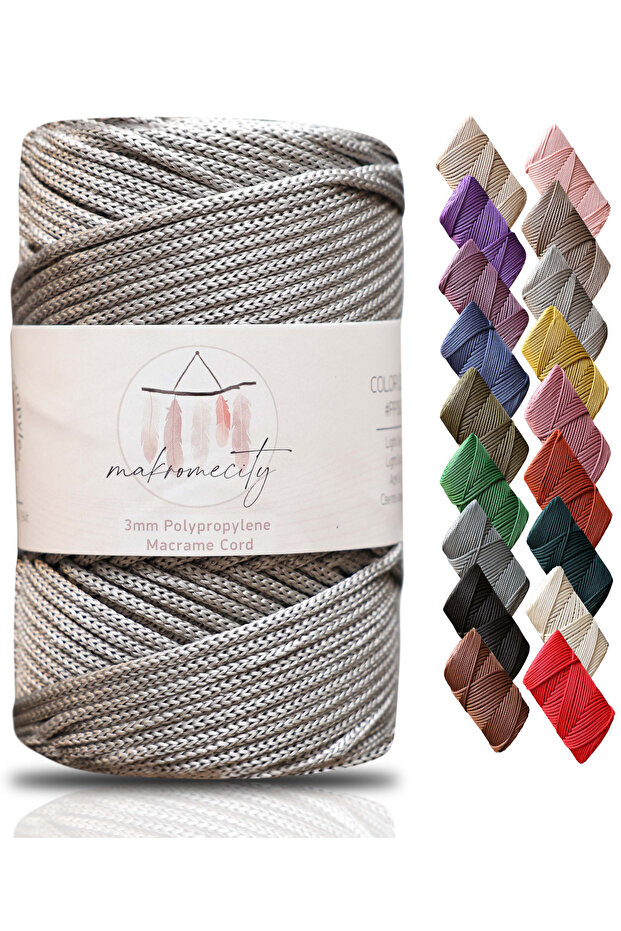 Premium 250 Gr 3mm Polyester Macrame Thread Light Gray 120 m Plate Thread and Bag Thread - 1